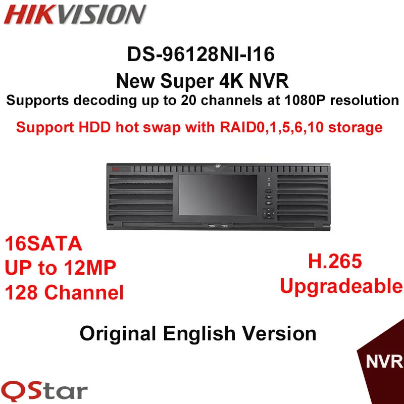 Hikvision оригинальный английский новый супер 4 К NVR ds 96128ni i16 128ch 16 SATA 12MP Поддержка