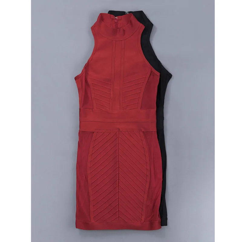 2017 Для женщин район сетки без бретелек Бандажное платье Черный Красный вечернее