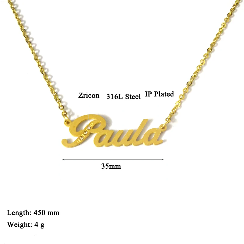 

MadApe Gold Color "Paula" Pendant Necklace Fashion Stainless Steel Name Necklace Custom Any Personalized Name Necklace For Women
