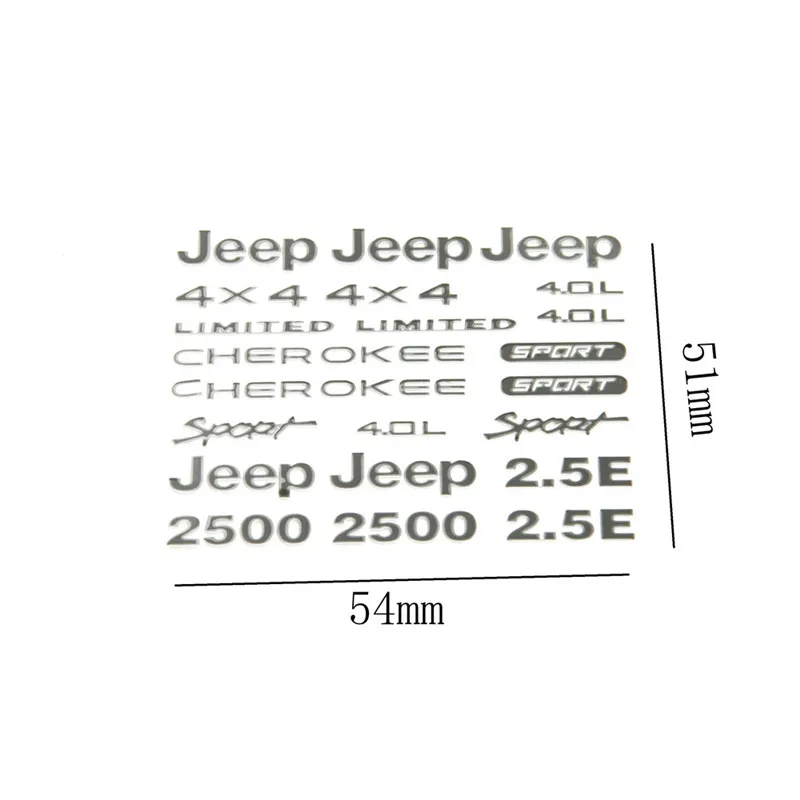 Набор наклеек с логотипом AX90027 AX90028 AX90034 AX90035 Silver Для 1/10 Scale RC Wrangler Jeep axaxx10 JEEP JK