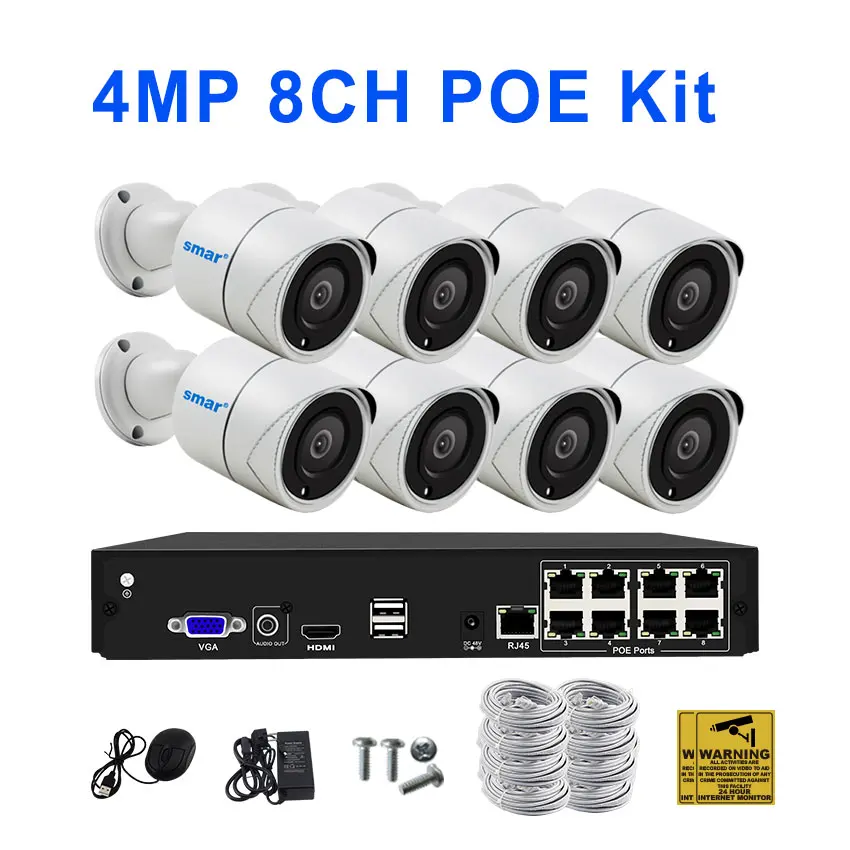 4MP 8CH POE KIT Sm8ch 4CH POE NVR комплект 4MP POE камера CCTV Система HDMI камера безопасности Система H.265 IP камера ИК наружная металлическая Всепогодная - Цвет: 4MP 8CH POE KIT
