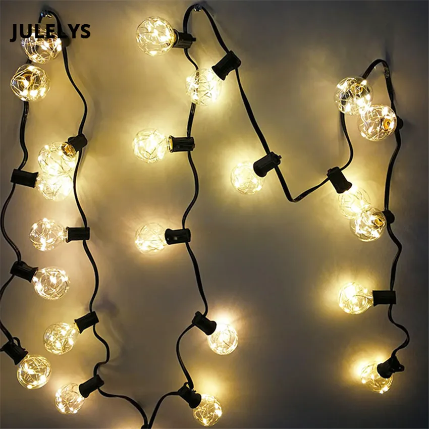 JULELYS G40 лампы наружные декоративные светодиодный светильник медный провод гирлянды украшения для свадьбы Праздник Вечеринка Рождество гирлянда