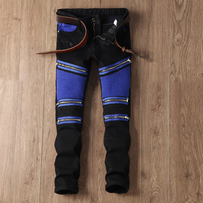 Новая мода Для мужчин Байкер Джинсы для женщин Брюки девочек Slim Fit мотоцикл деним