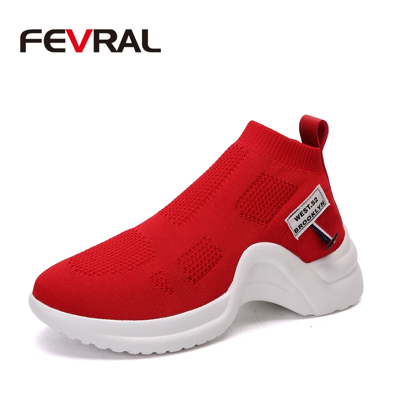 FEVRAL/женская повседневная обувь; модная дышащая удобная обувь из сетчатого материала; Цвет черный, белый, красный; кроссовки высокого качества; модная женская обувь