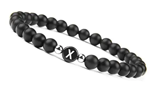 Letter X bracelet Браслет из бисера с натуральными камнями для мужчин и женщин, A-Z браслет с 26 буквами, 6 мм, матовый черный оникс, браслеты ручной работы, модное ювелирное изделие - Окраска металла: Letter X bracelet