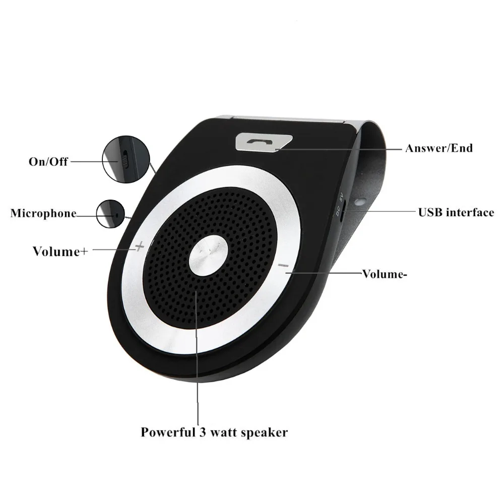 V4.2 Handsfree calling Bluetooth Car Kit save space Sun Visor Clip Music Receiver MP3 Player Speaker Set for car home | Автомобили и