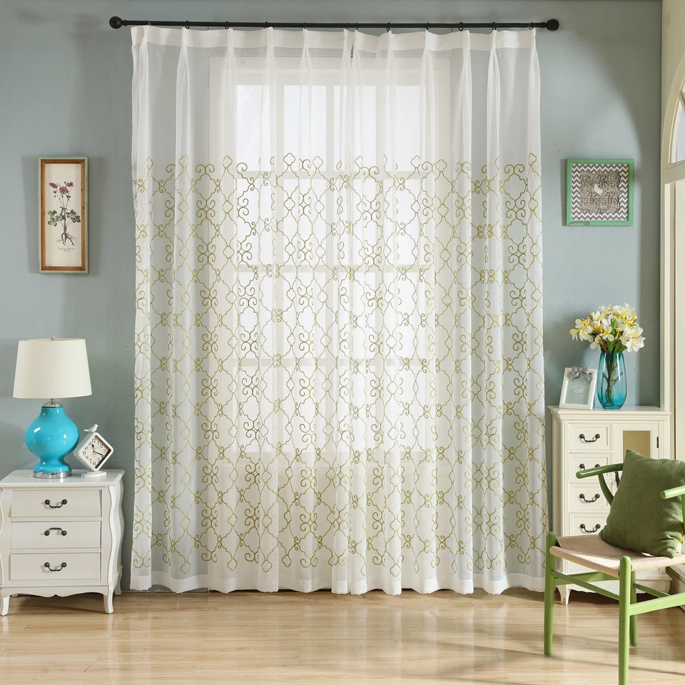 Sinogem корейский геометрической формы вышитая вуаль занавески льняные на ощупь