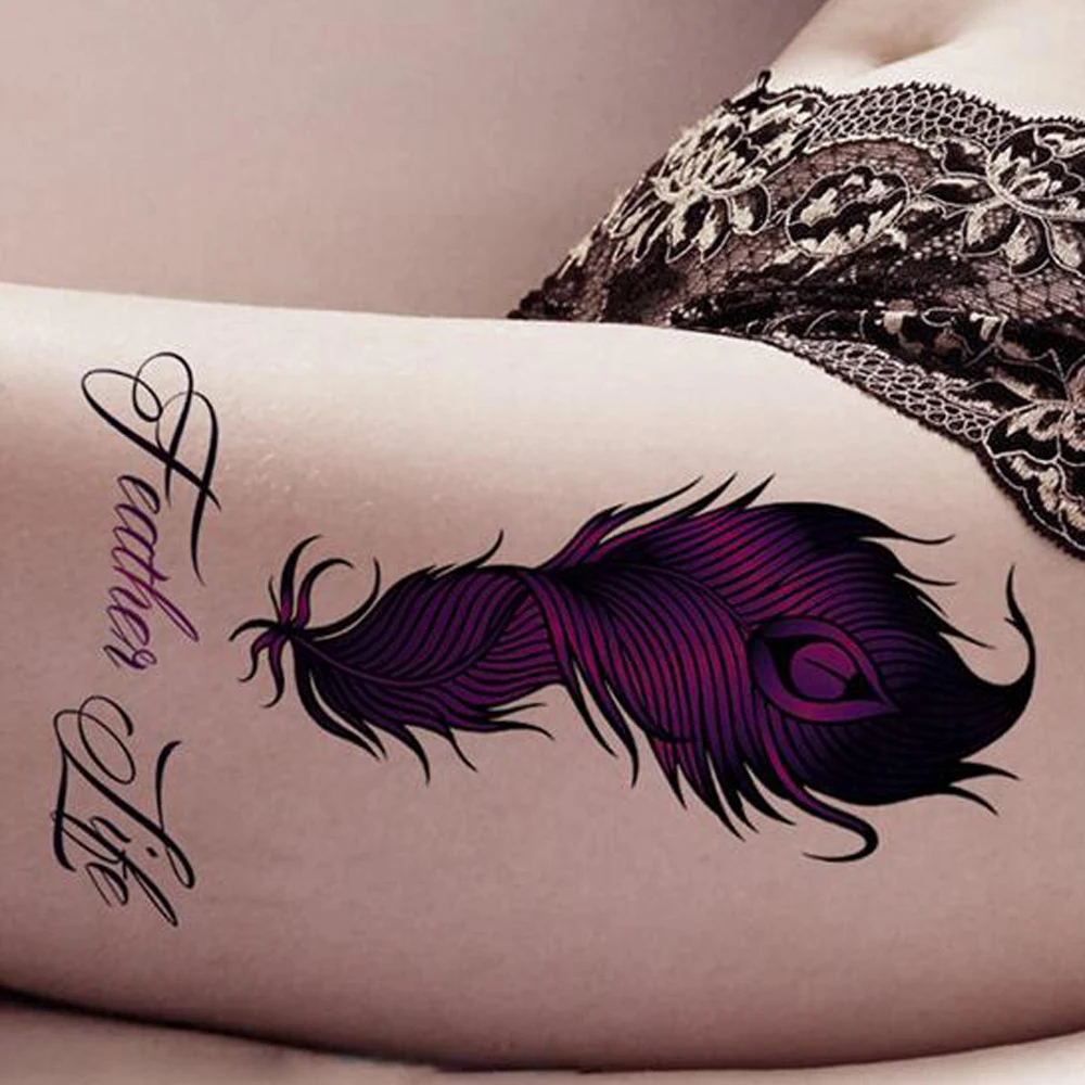 Yeeech Временные татуировки Стикеры для Для женщин поддельные фиолетовый Перо