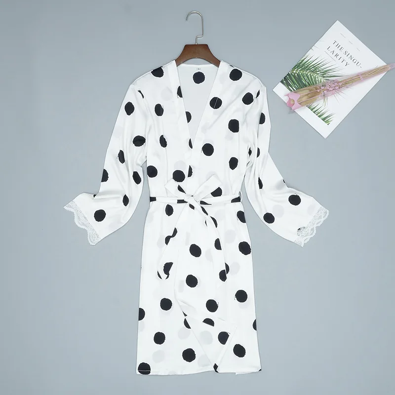 Темно-синий женский летний халат Дамский кимоно ночная рубашка пижама Mujer M-XL |
