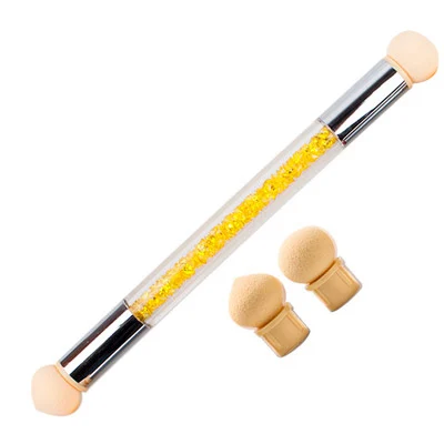 Yellow with 2 Sponge LadyMisty губки головки острые круглые Сменные кисть для пудры тени градиентная ручка короткая ручка инструмент для дизайна ногтей УФ гель лак - Цвет: Yellow with 2 Sponge