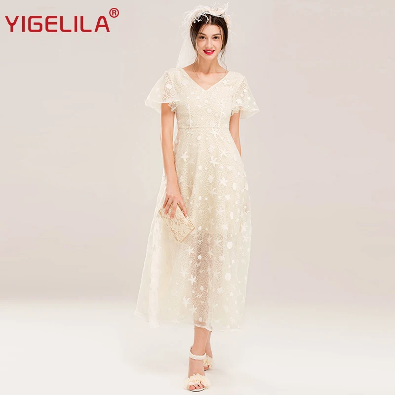 Бренд YIGELILA 62256 последние новые женские сексуальные v-образным вырезом органза с