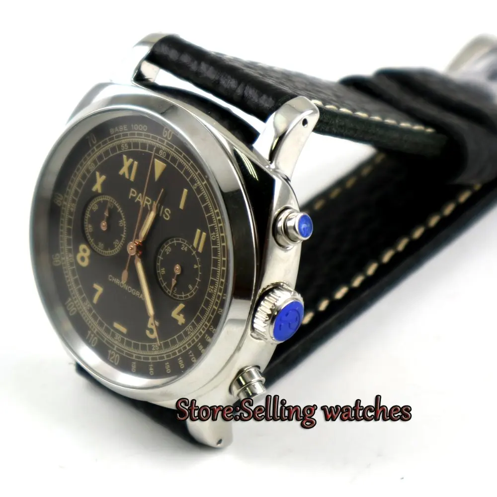 Парниш 44 мм кофе циферблат Полный Хронограф светящиеся стрелки и отметки