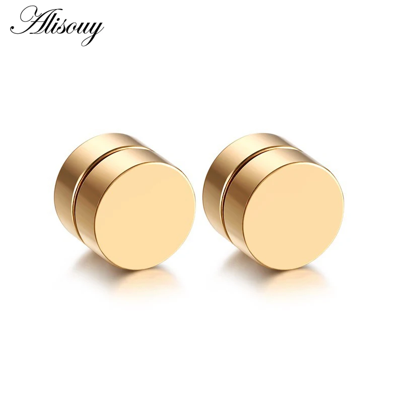 Gold Alisouy, 2 шт., панк, мужские, сильный магнит, магнитный Набор шпилек для ушей, не пирсинг, серьги, поддельные серьги, подарок для бойфренда, любимого, ювелирное изделие - Окраска металла: Gold