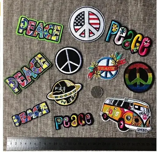

DD5PCSPeace Sign Embroidered Patch for Clothes Bags Shoes DIYAccessories Small Letter Bus Embroidery Appliques Sewing Patchwork