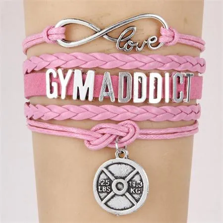(10 шт./лот) браслет Infinity Love GYM "Addict" Очаровательная кожаная веревка