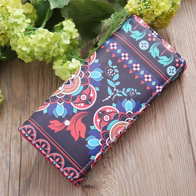 Синий Женские кошельки из искусственной кожи, Длинный кошелек с принтом, держатель для карт, сумка для монет, модный замок, кошелек, сумочка, откидная крышка, кошельки для банковских карт - Цвет: Синий