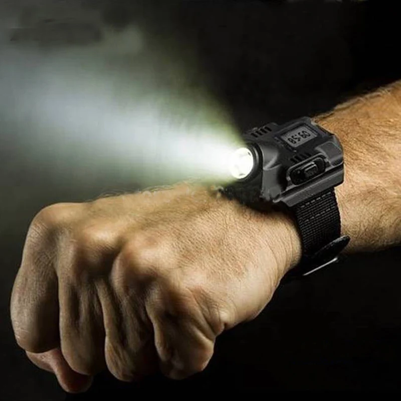 USB Waterproof LED Tactical Display Rechargeable Wrist Watch Flashlight Multi Tools Outdoor Lighting for Hiking Camping Hunting | Спорт и