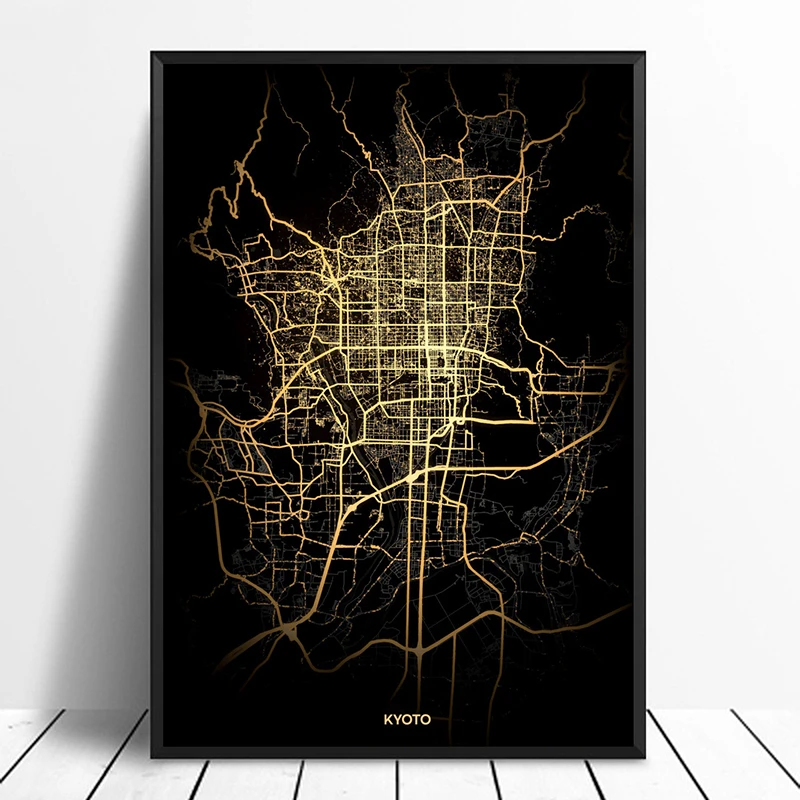 

Kyoto City Light Maps Custom World City Map Posters Canvas Prints Nordic Style Wall Art Home Decor