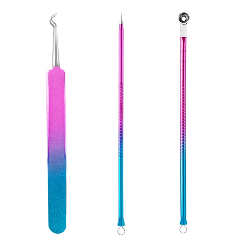 3pcs/set colored Acne needle acne extractor set bending curved scorpion facial care tool to blackhead remover | Красота и здоровье