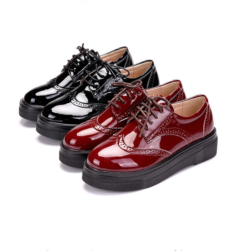 Women Platform Shoes Woman Patent Leather Brogue Paltform Flats Lace Up Footwear Female Flat Oxford for Size 34-43 | Обувь