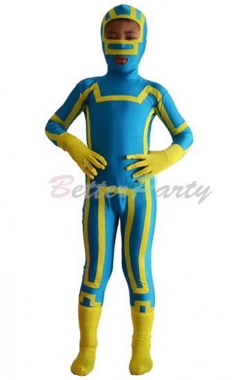 Бесплатная доставка Детский костюм синий и желтый спандекс лайкра Зентаи