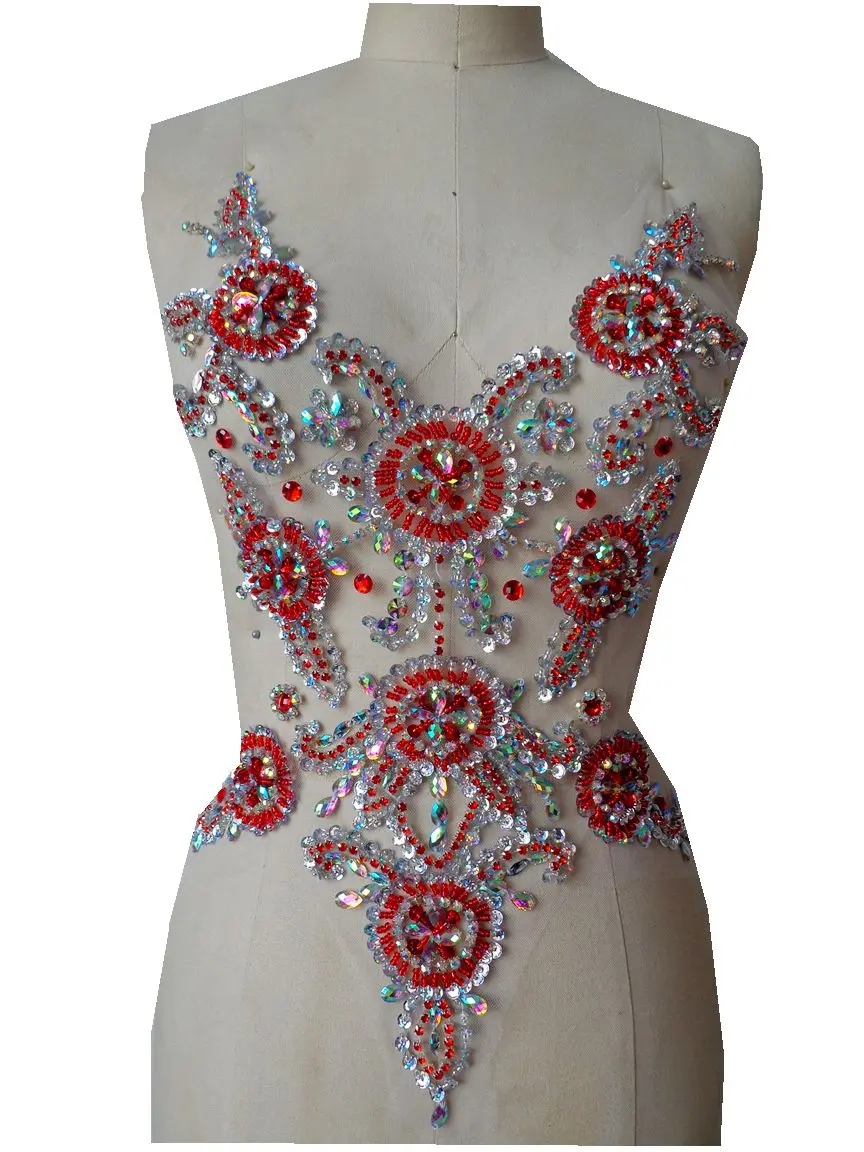 Handmadesky красные/прозрачные AB цветные пришивные стразы аппликация на сетке
