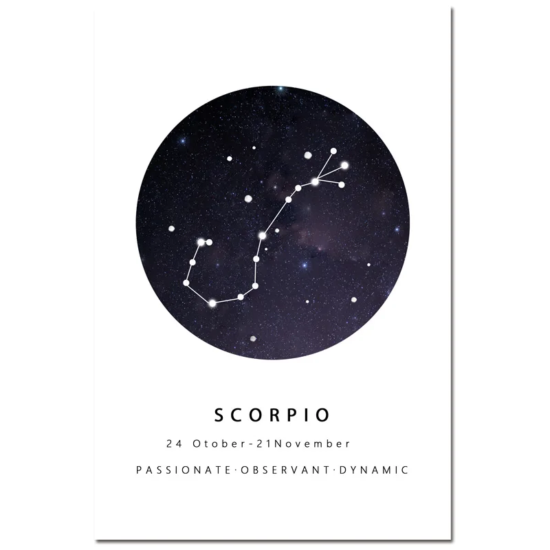 Scorpio Созвездия детская настенная живопись на холсте Черно-белая печать плакатов Астрология Знак минимализм скандинавские Детские картины декор - Цвет: Scorpio