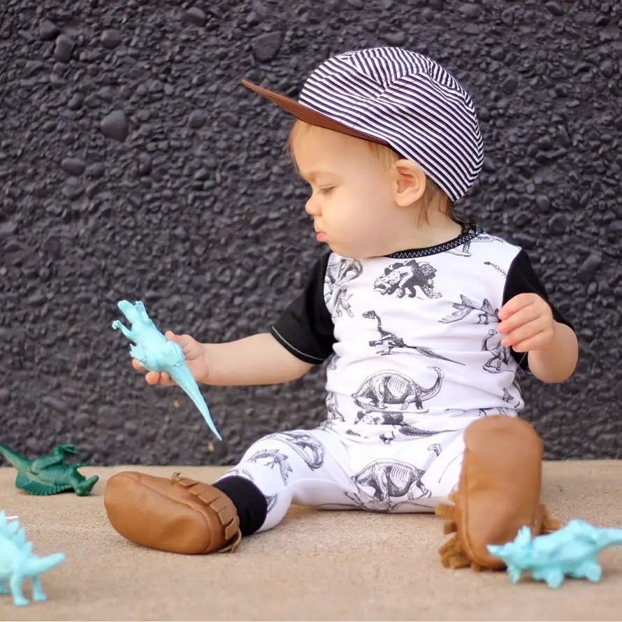 Dinosaur Romper Newborn Baby Clothes Boy Black White O-Neck Short Sleeve Toddler Jumpsuit Onesie Summer Fashion | Мать и ребенок