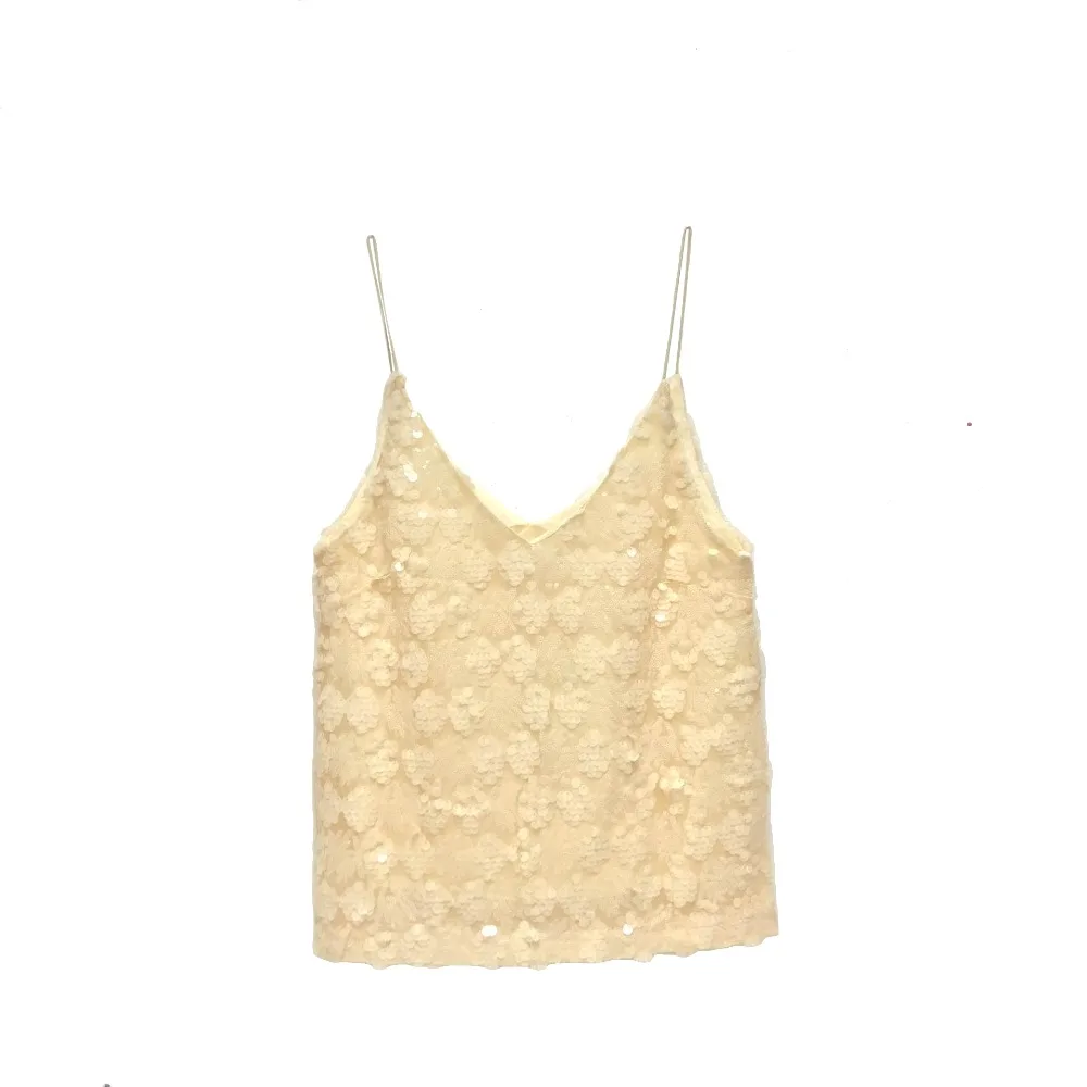 Новый летний женский жилет с блестками топ v образным вырезом без рукавов