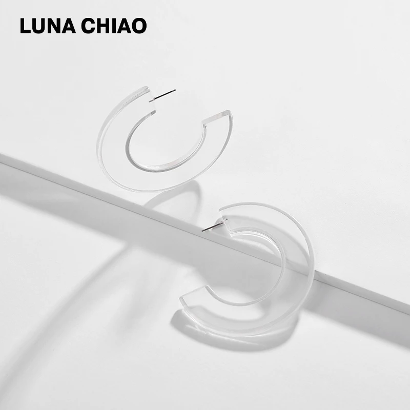 Серьги кольца LUNA CHIAO большие прозрачные акриловые серьги с цветной картиной