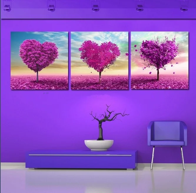 3 Панели масляная живопись на дереве настенное искусство пейзаж холст фиолетовая