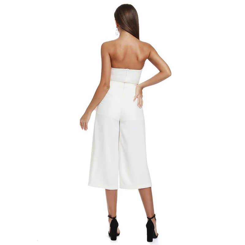 

2019 New Fashion Elegant White Solid Summer Style Sleeveless Women Jumpsuit Sexy Strapless Celebirty Party Jumpsuits Wholesale