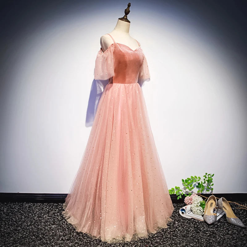 Новинка 2019 года светло роскошные розовые вечерние платья с коротким рукавом