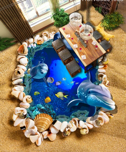 

[Self-Adhesive] 3D Beach Shells Animal 2 Non-slip Waterproof Photo Self-Adhesive Floor Mural Sticker WallPaper Murals Wall Print