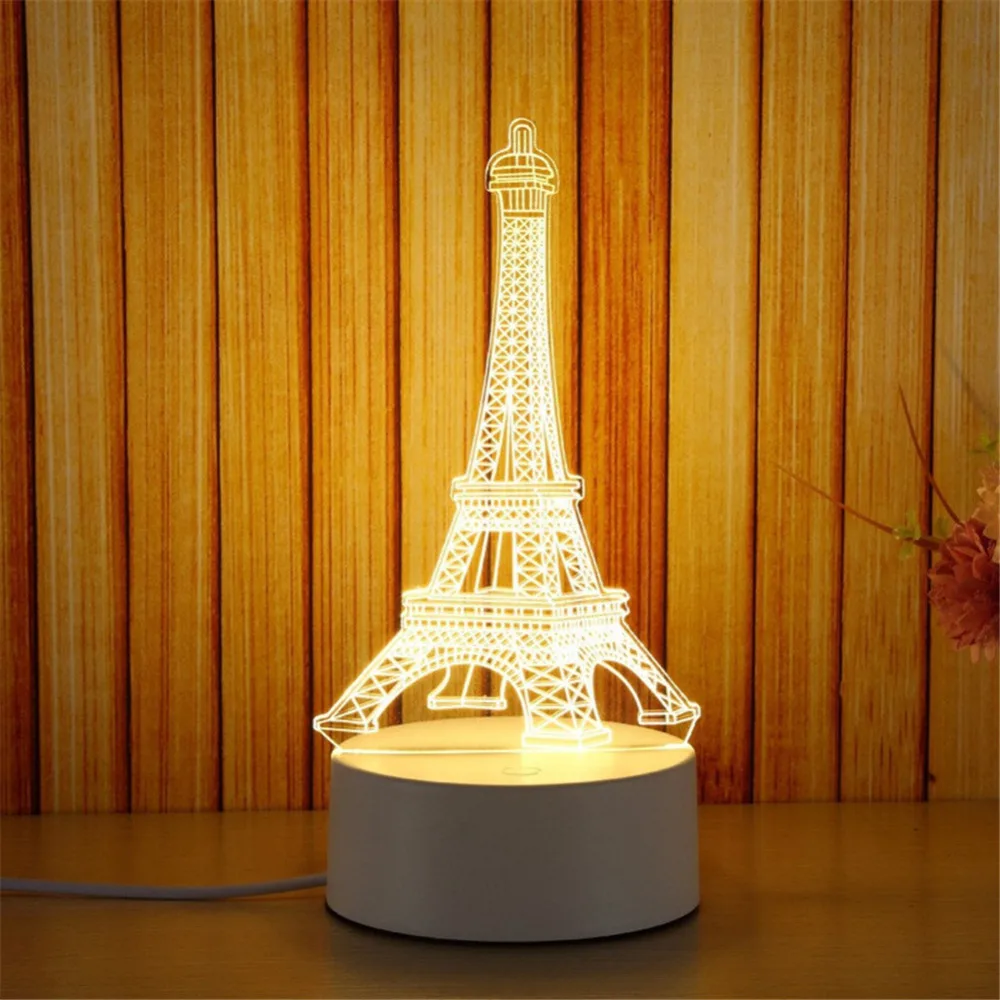 Новинка 3D Медузы Парижская башня светодиодная USB Сенсорная настольная лампа