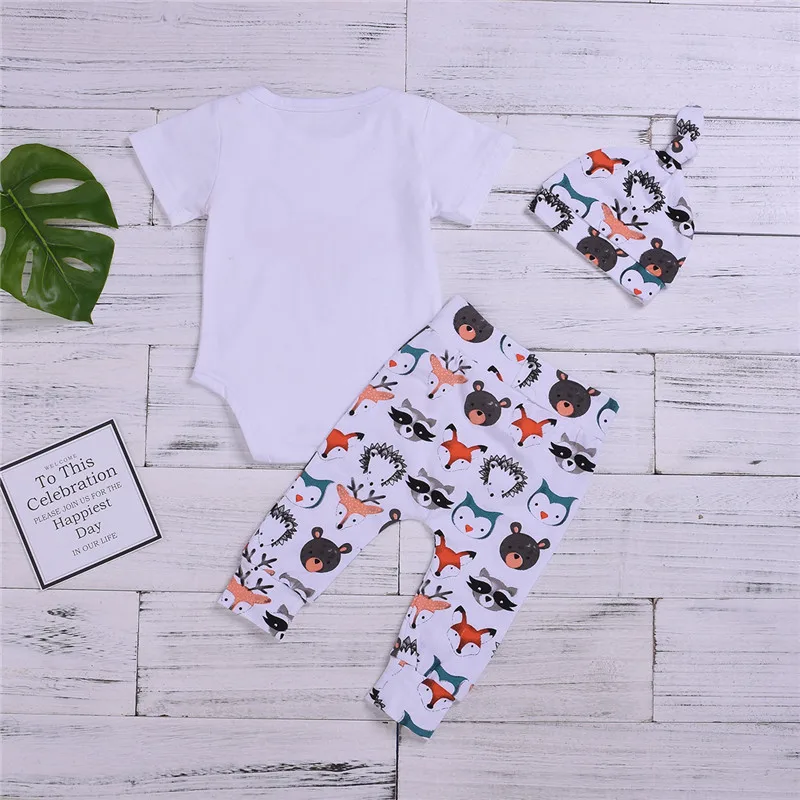 Baby Clothing Toddler Girl Boy Clothes Cartoon Fox Print Tops Body Suits Romper Pants Hat 2pcs Outfits Bebe Set | Детская одежда и