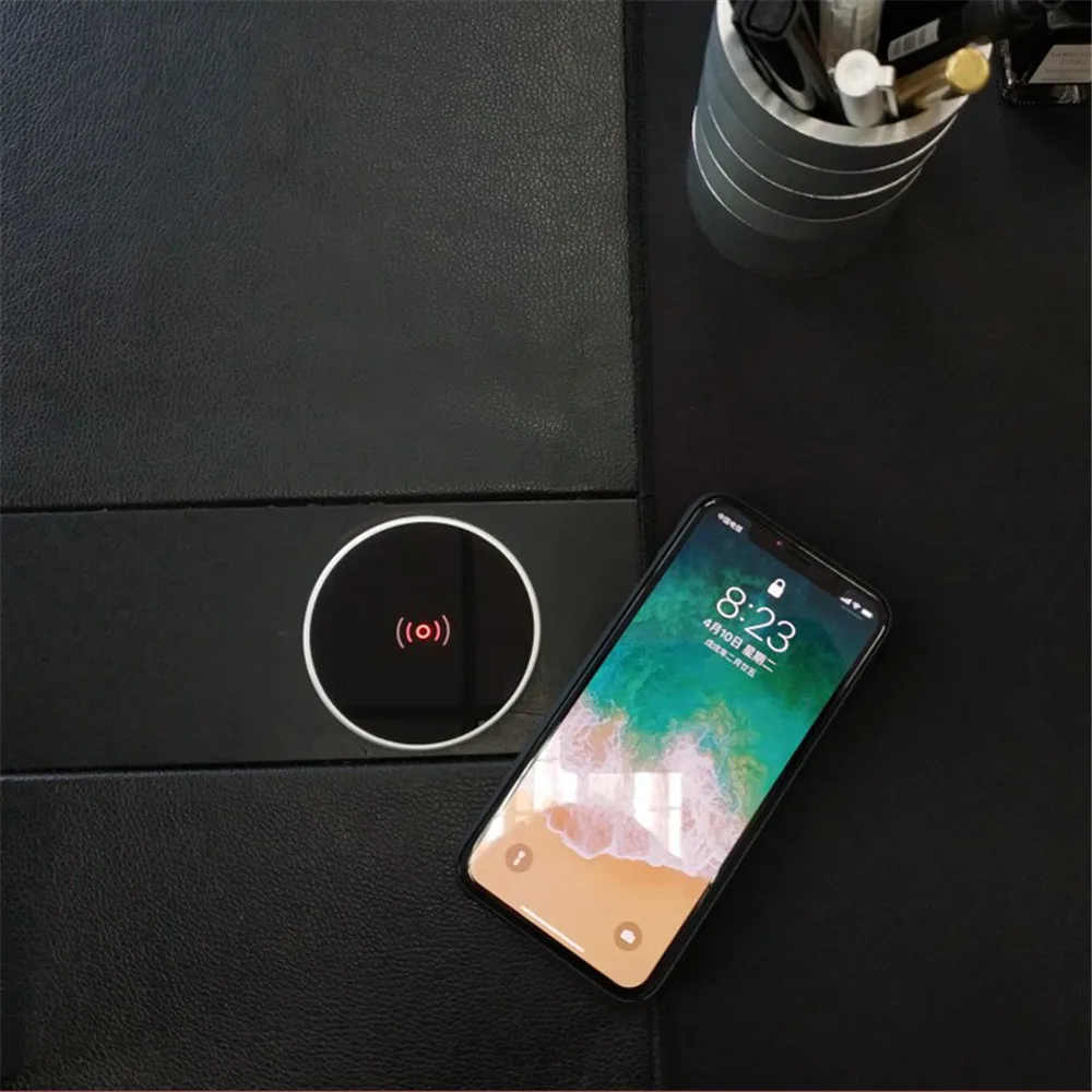 Qi USB встроенное Беспроводное зарядное устройство настольная мебель стол для Xiaomi samsung Note 9 смонтированный Быстрый зарядный коврик для iPhone X 8 офиса