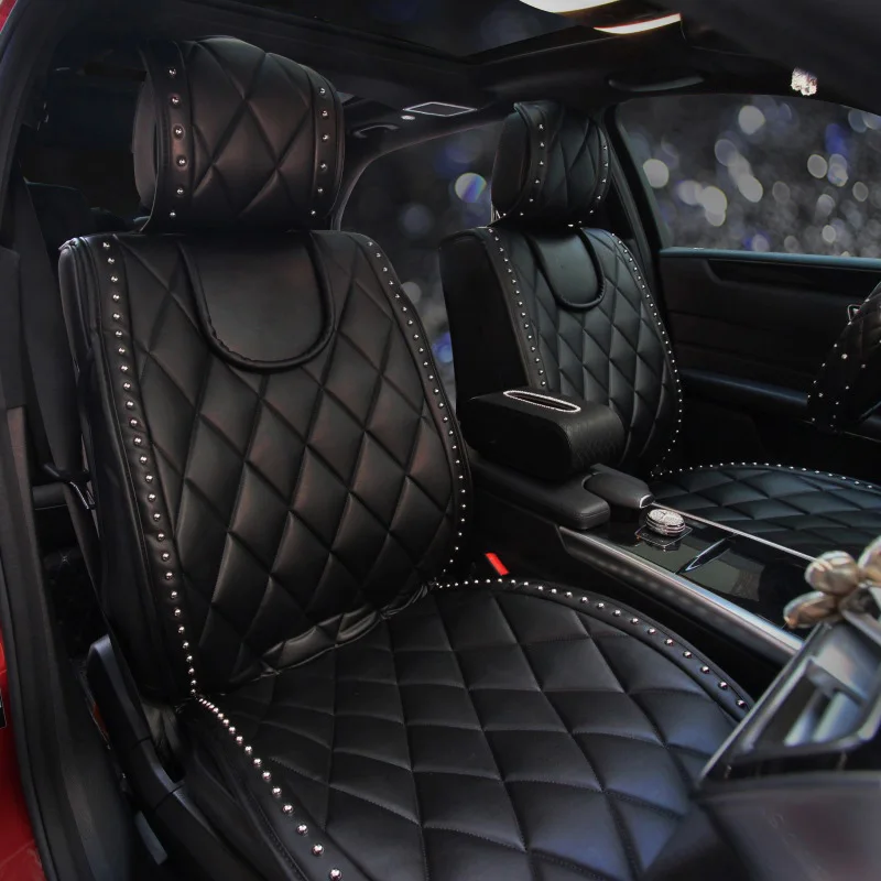 

PU Leather Car Seat Covers Fashion Rivet Universal Automobile Seat Cushion 2pcs Front Seat Mats Car Styling Interior Accessories