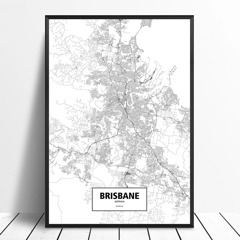 

Брисбен, Австралия, черный и белый цвет, индивидуальный фотографический плакат, печать на холсте, настенное искусство в скандинавском стиле...