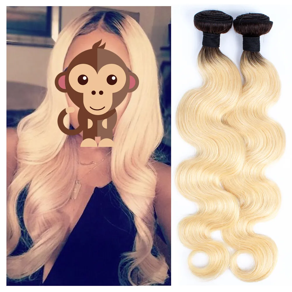 Bobbi Collection 1 Bundle T 1B 613 Dark Root Platinum Blonde Brazilian Body Wave Hair Ombre Weave Remy Human Extension | Шиньоны и