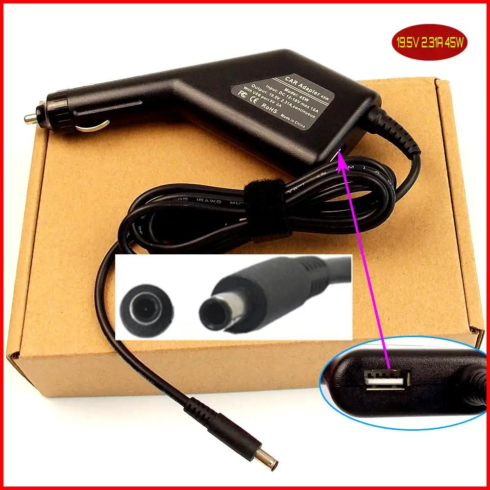 Laptop DC Power Car Adapter Charger 19.5V 2.31A + USB Port for Dell XPS 12/12-L221X/12D XPSD12-6067ALU XPSD12-5335CRBFB | Компьютеры и