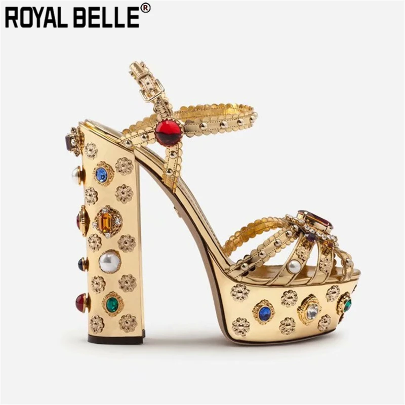 Royal Belle/Босоножки на платформе со стразами женская обувь не сужающемся книзу