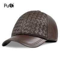 pudi men genuine leather cowskin cap 100 real leather russian winter warm army with ears solid color fashion hats hl188