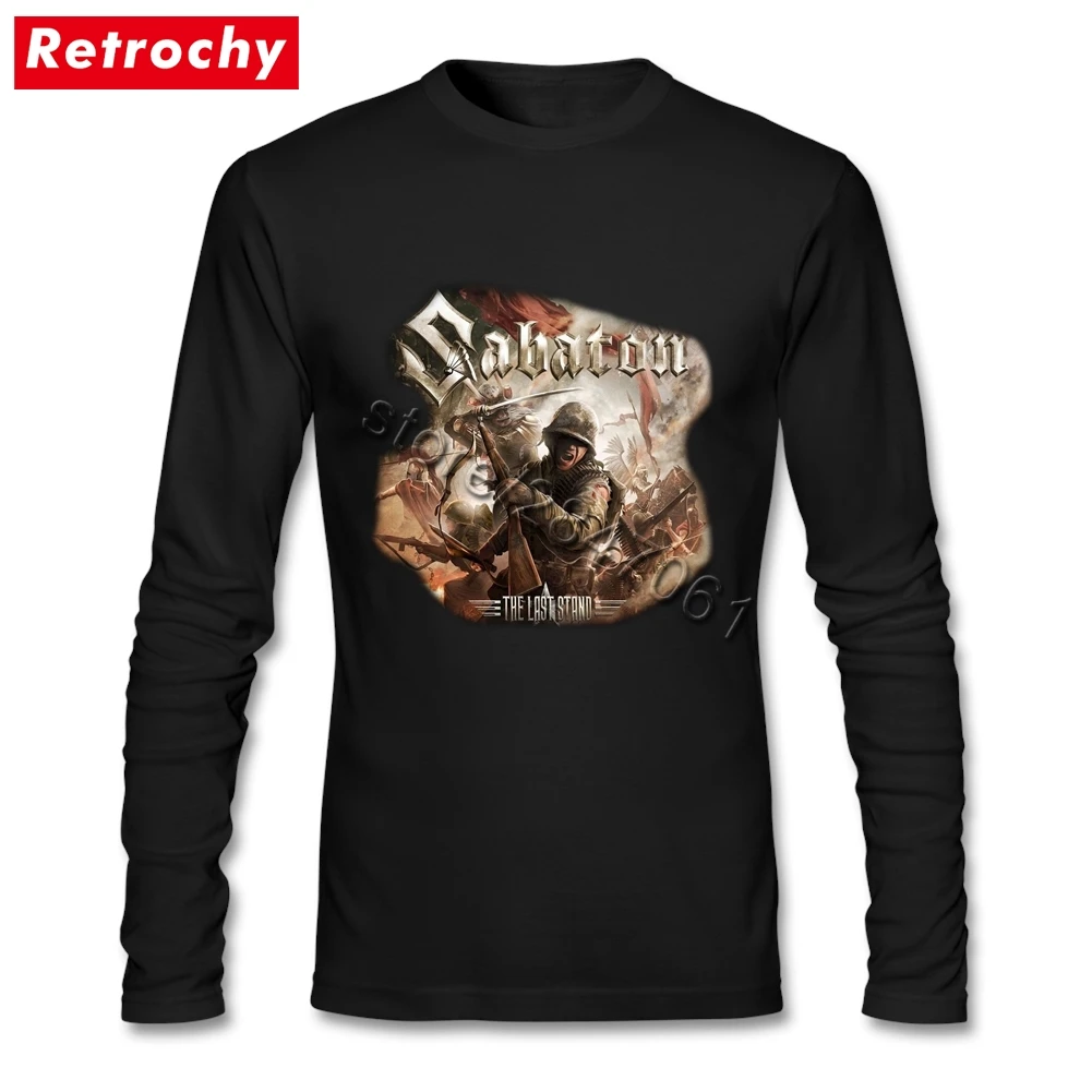 Мужские очаровательные футболки Sabaton с длинным рукавом на заказ, футболки с принтом, футболки для парней, размер XXL - Цвет: Черный