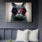 Поп-арт креативные животные холст картины маслом галактика очки кошка плакаты и принты настенные картины для спальни украшения дома