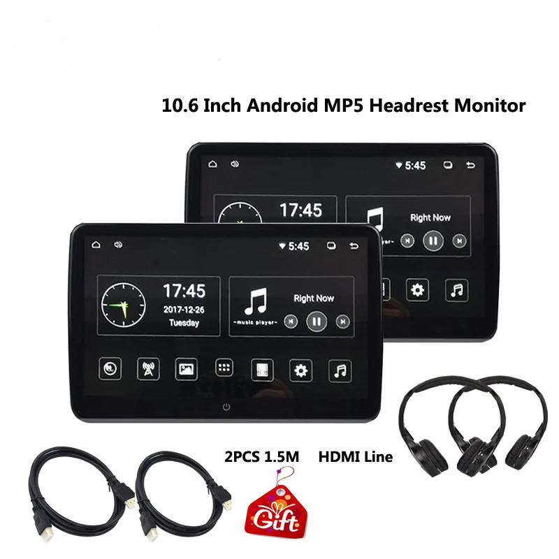 2 monitor 2 headset Cemicen 10,6 дюймов Android 6,0 Автомобильный подголовник монитор 1920*1080 HD 1080P видео ips сенсорный экран wifi USB/SD/HDMI/IR/Bluetooth/FM - Цвет: 2 monitor 2 headset