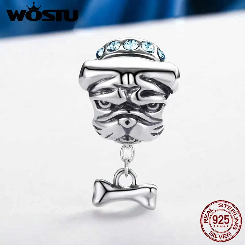 WOSTU, высокое качество, 925 пробы, серебряный, бульдог, бусины, подходят к оригинальному WST, Браслет-Шарм, сделай сам, ювелирное изделие, подарок, FIC187