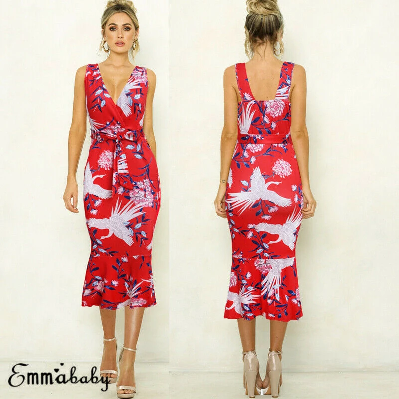 Летнее шифоновое платье с тропическим принтом Strapp без рукавов треугольным