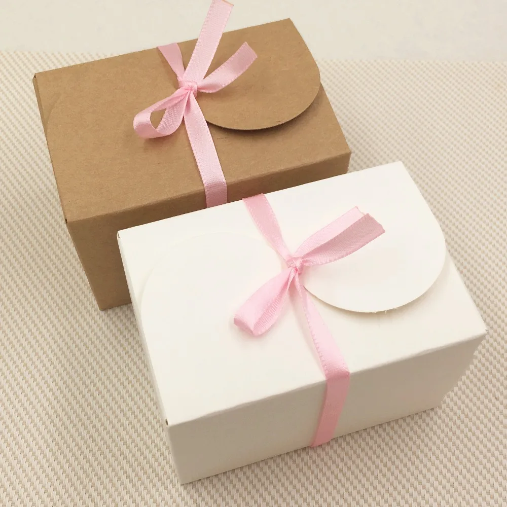 12Pcs/Lot 9x6x6cm Square Colorful Boxes With Stickers Ribbon Kraft Paper Pack Cases For Anniversary Wedding Party Cookies Cakes | Дом и сад