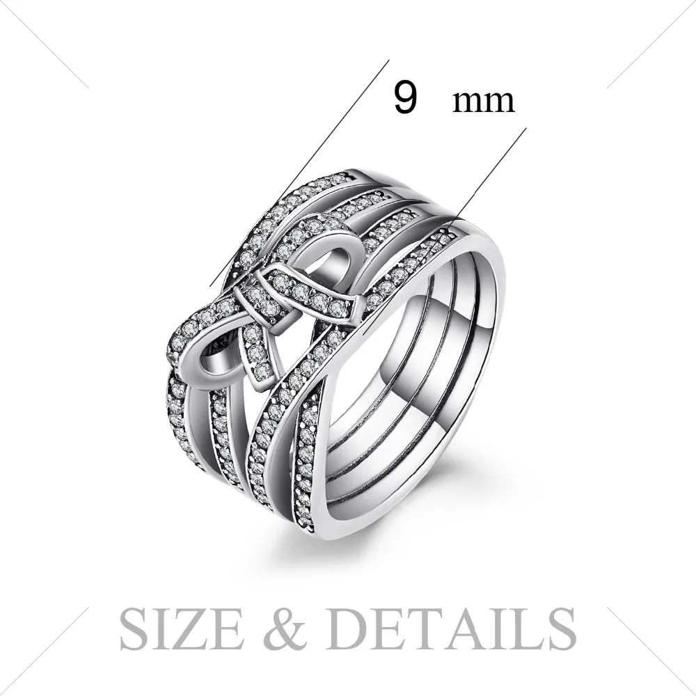 Jewelrypalace стерлингового серебра 925 Intertwined бантом Проложить Кольцо цирконий Лидер